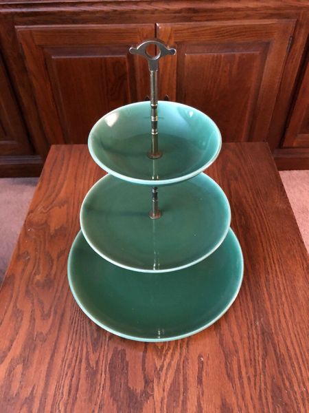 3-tier ceramic and brass serving tray