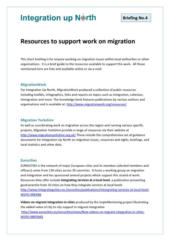 Briefing 4 - Resources to support work on migration