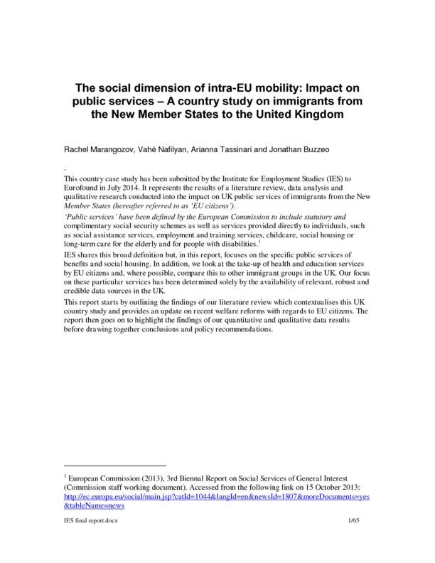The social dimension of intra-EU mobility: Impact on public services – A country study on immigra…