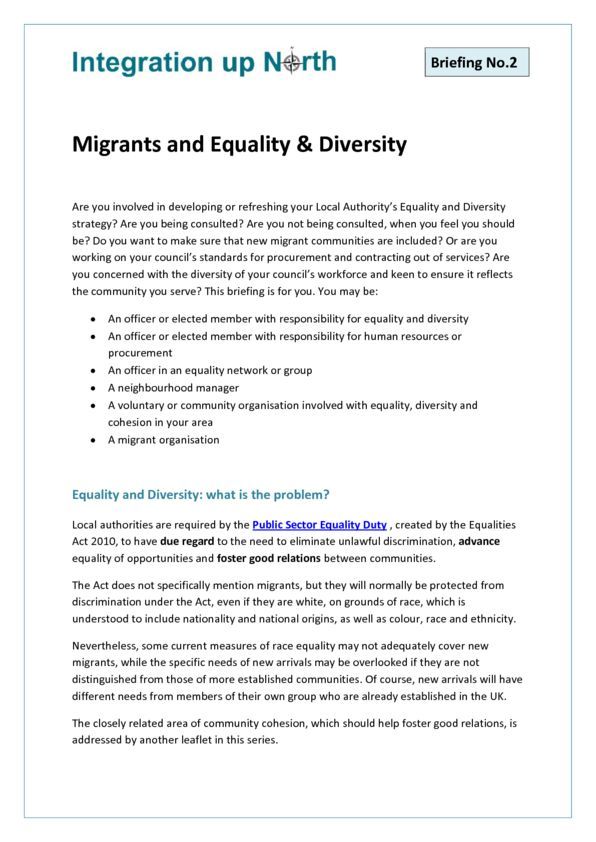 Briefing 2 - Migrants and Equality & Diversity